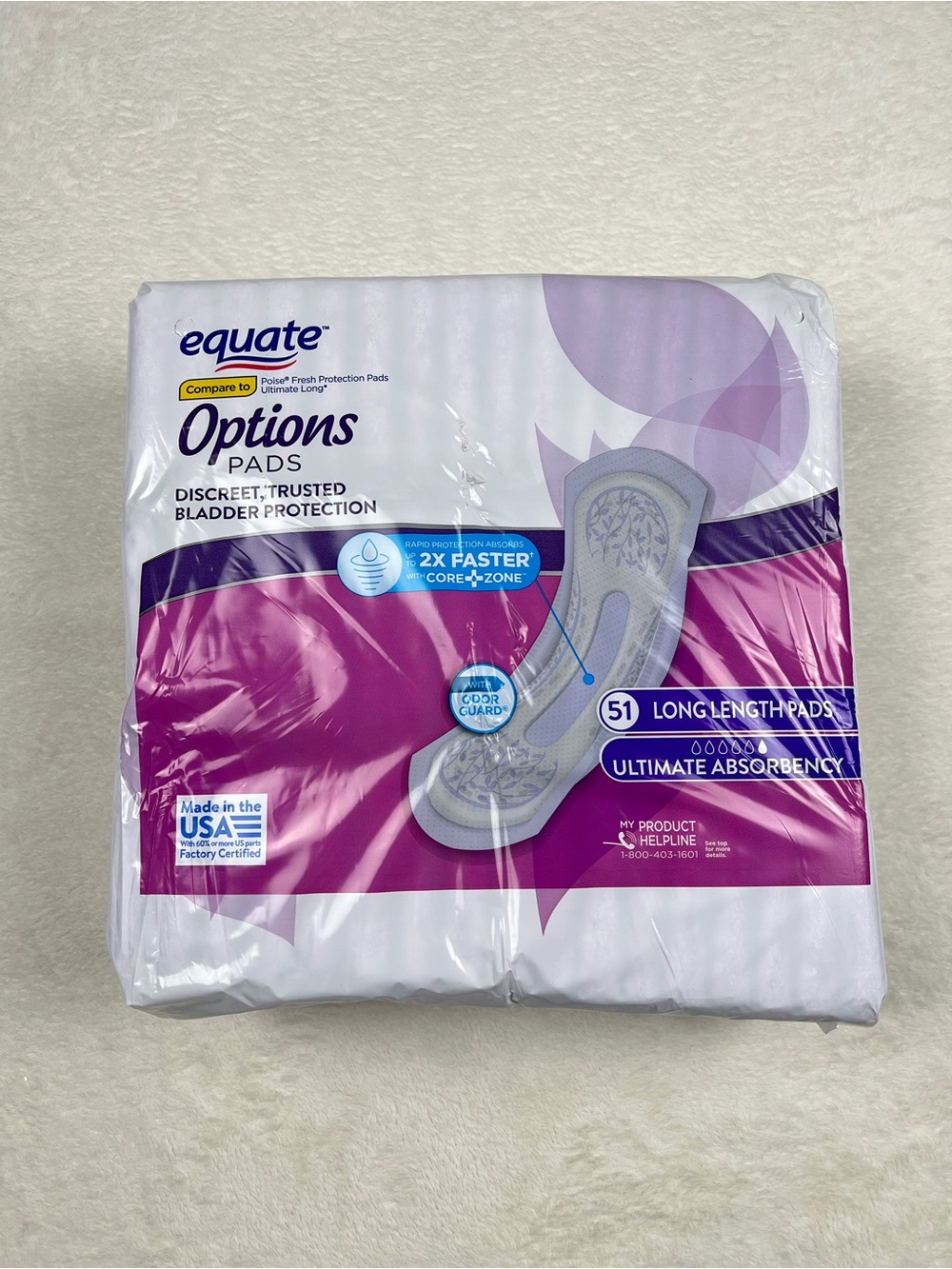 NEW Equate Options Bladder Control Pads Ultimate Absorbency 51 Long Lengthy